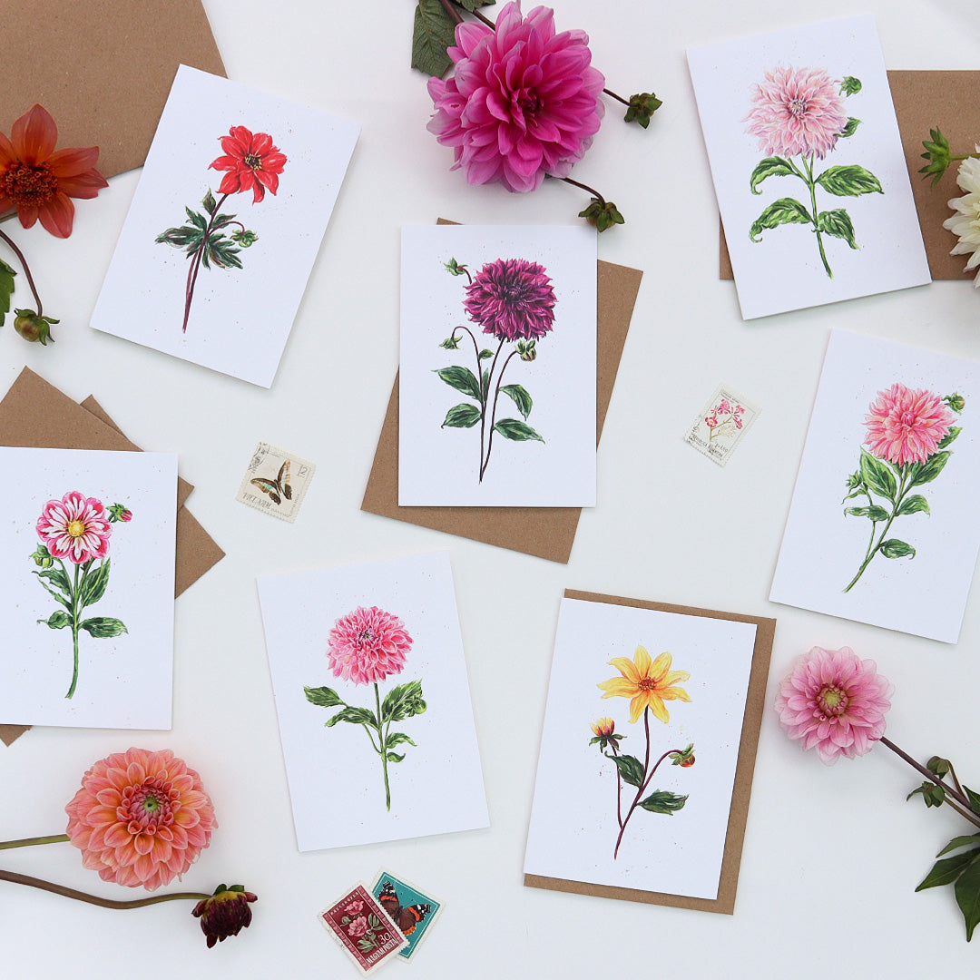 Dahlia Bumble Rumble Greetings Card - Floral Botanical Greeting Card