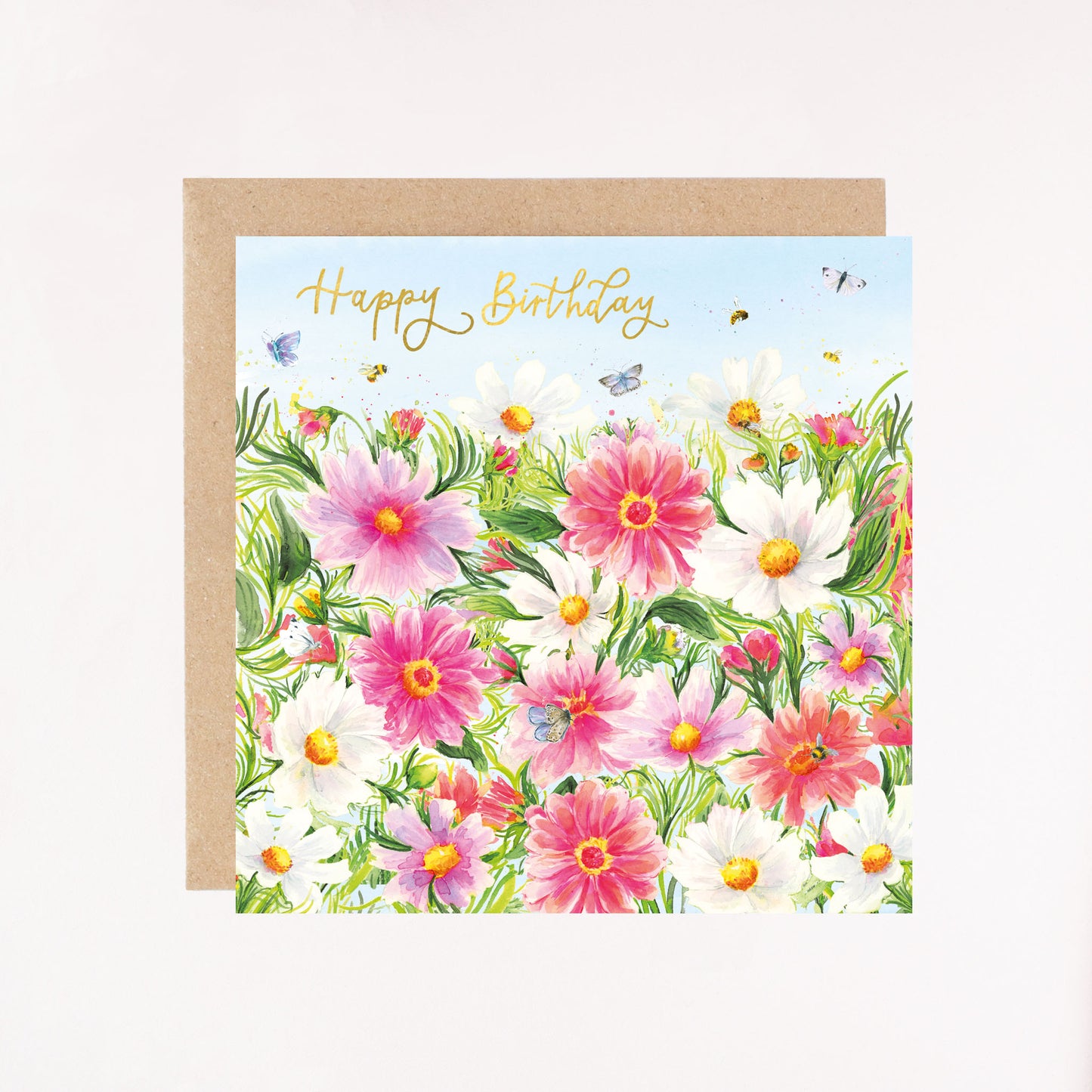 Zinnias & Cosmos in Bloom Foil Greetings Card