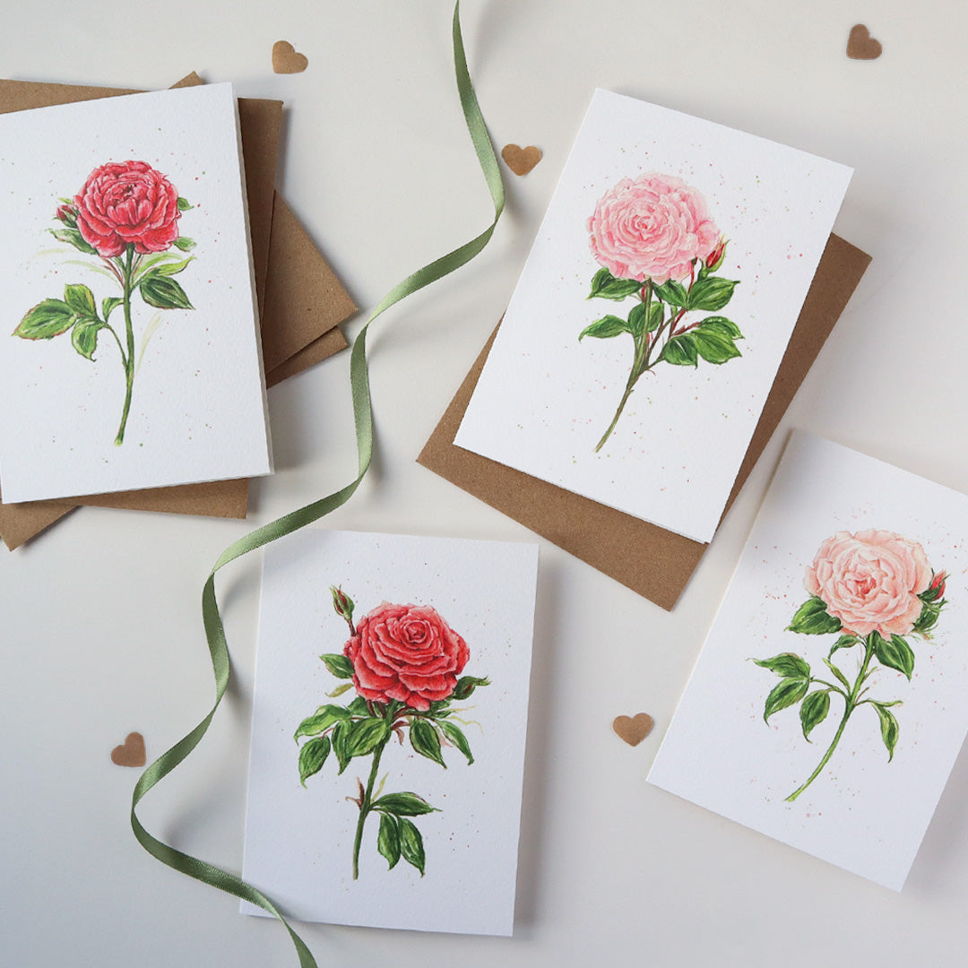 English Garden Red Rose Greetings Card - Floral Greeting Card