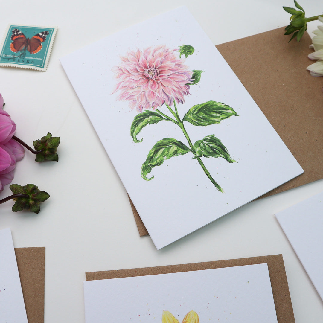 Dahlia Cafe Au Lait Greetings Card - Floral Botanical Greeting Card