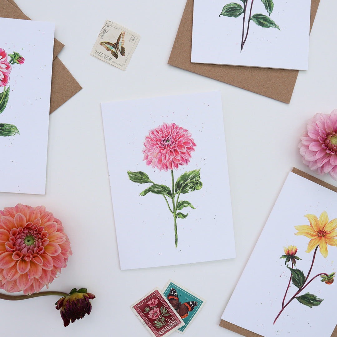 Dahlia Linda's Baby Greetings Card - Floral Botanical Greeting Card