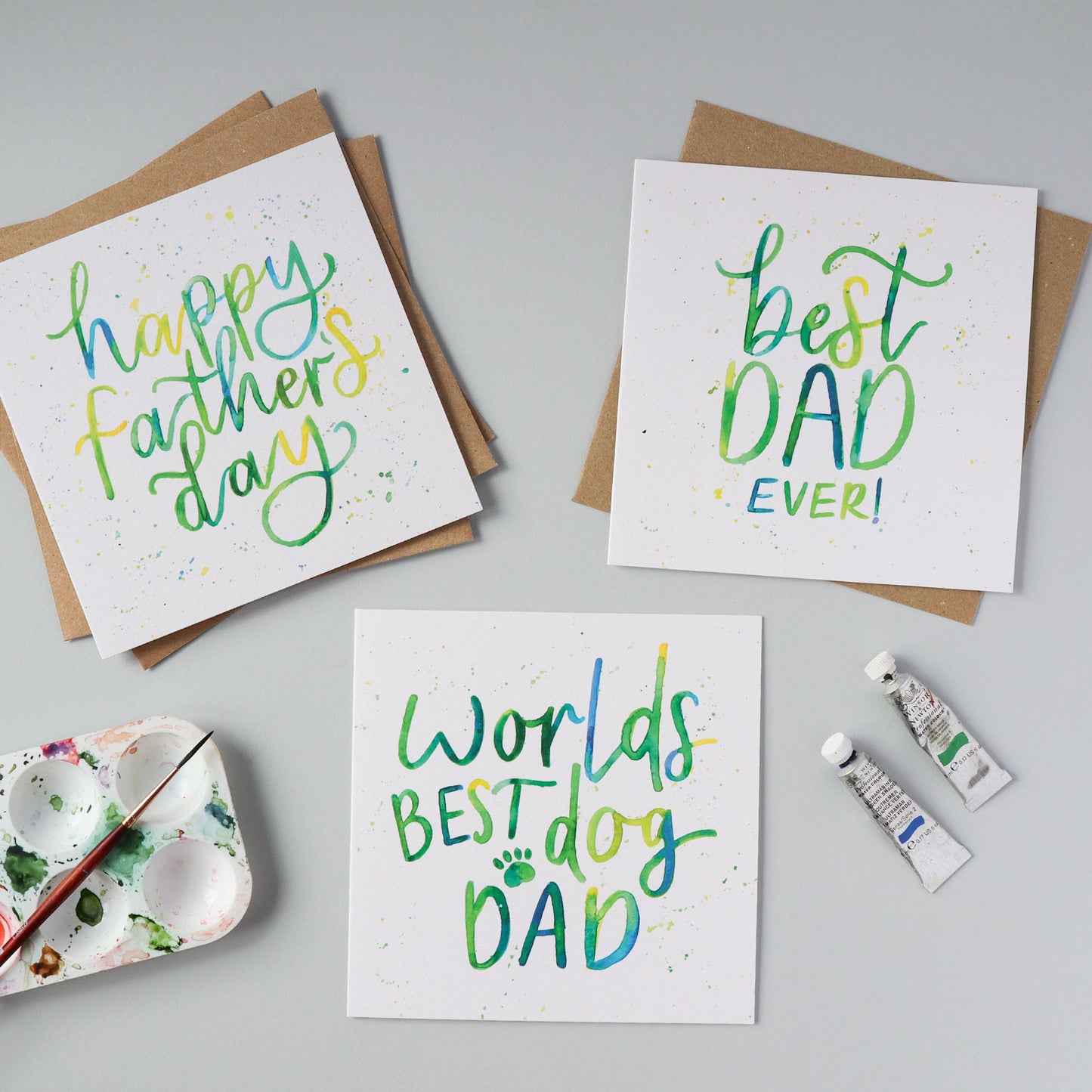 World's Best Dog Dad Watercolour Quote Card