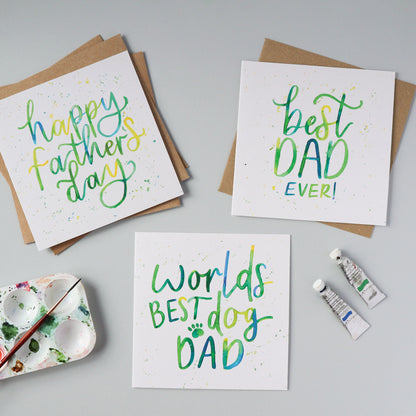 World's Best Dog Dad Watercolour Quote Card