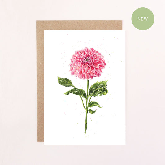 Dahlia Linda's Baby Greetings Card - Floral Botanical Greeting Card
