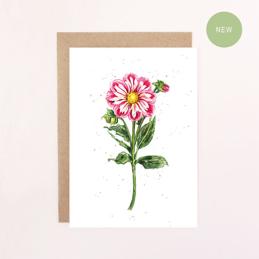 Dahlia Bumble Rumble Greetings Card - Floral Botanical Greeting Card