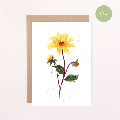 Dahlia Bishop Of York Greetings Card - Floral Botanical Greeting Card