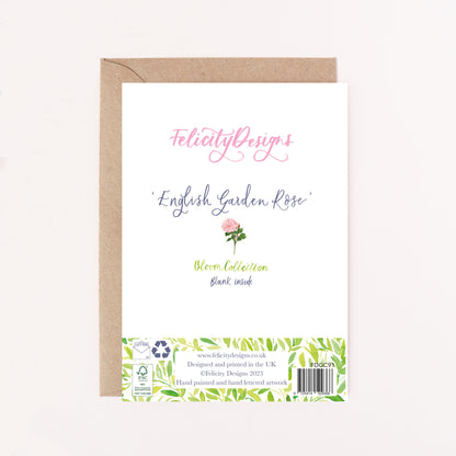 English Garden Pink Rose Greetings Card - Floral Greeting Card