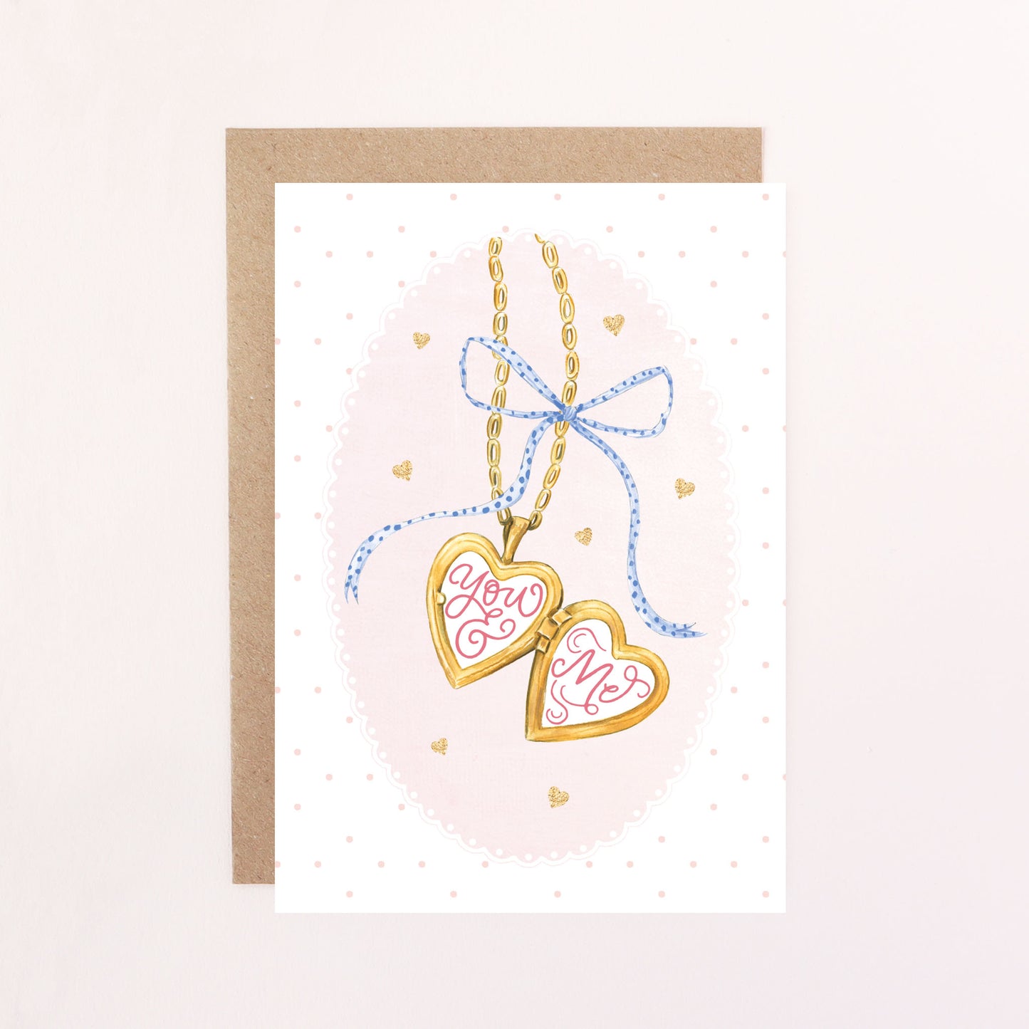 You & Me - Locket & Bow Greeting Card