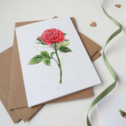 English Garden Red Rose Greetings Card - Floral Greeting Card