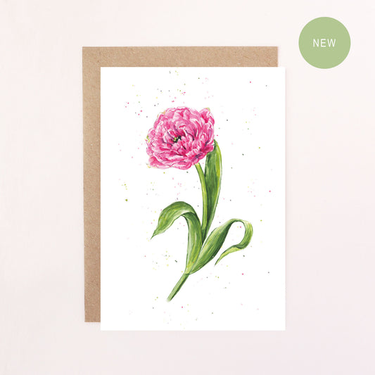 Dark Pink Tulip Greetings Card - Floral Greeting Card