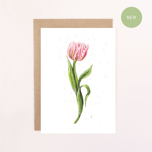 Light Pink Tulip Greetings Card - Floral Greeting Card