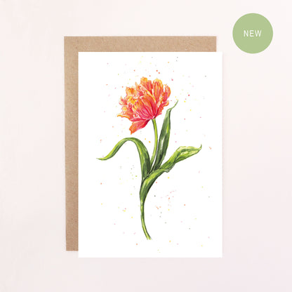 Orange Tulip Greetings Card - Floral Greeting Card