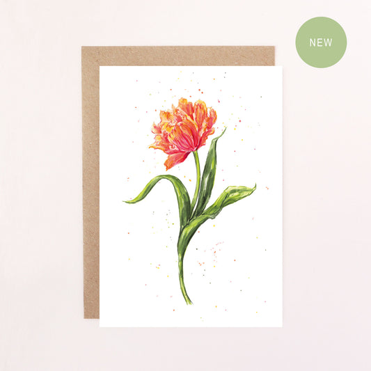 Orange Tulip Greetings Card - Floral Greeting Card