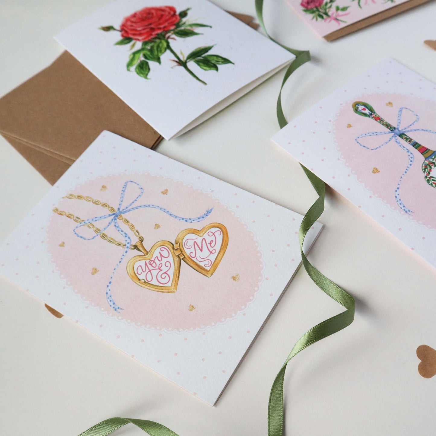 You & Me - Locket & Bow Greeting Card