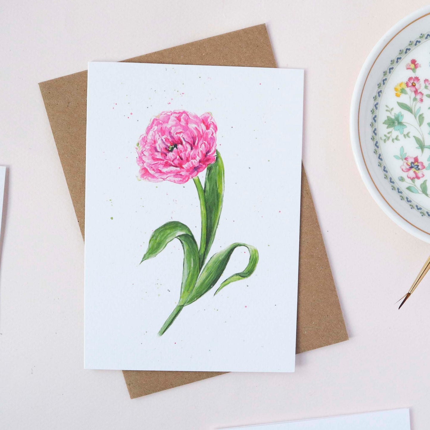 Dark Pink Tulip Greetings Card - Floral Greeting Card