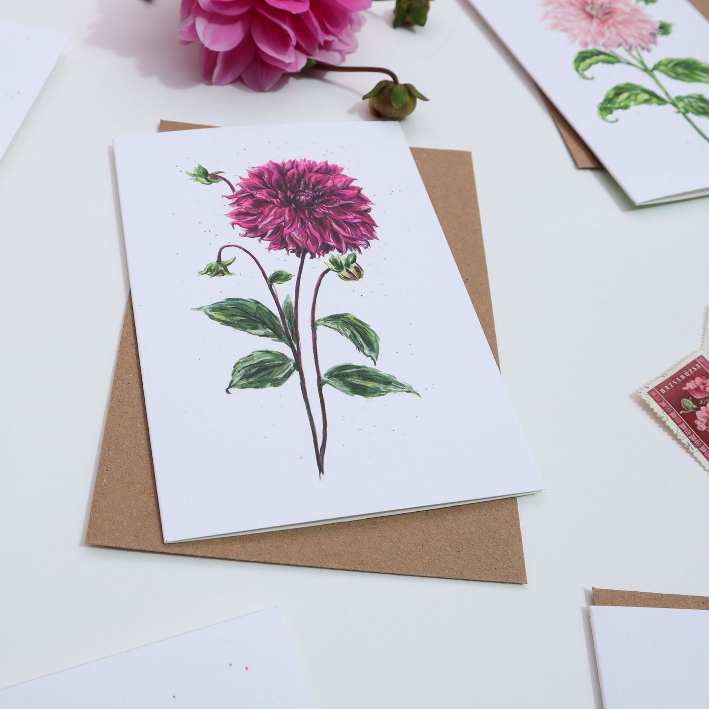 Dahlia Thomas Edison Greetings Card - Floral Botanical Greeting Card