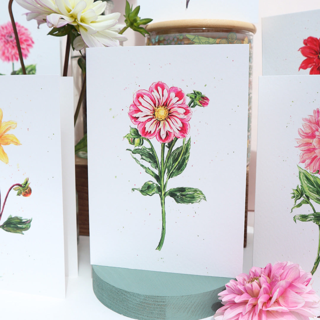 Dahlia Bumble Rumble Greetings Card - Floral Botanical Greeting Card
