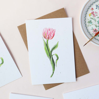 Light Pink Tulip Greetings Card - Floral Greeting Card