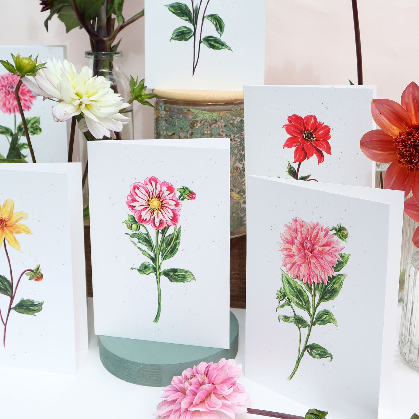 Dahlia Bumble Rumble Greetings Card - Floral Botanical Greeting Card