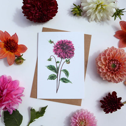 Dahlia Thomas Edison Greetings Card - Floral Botanical Greeting Card