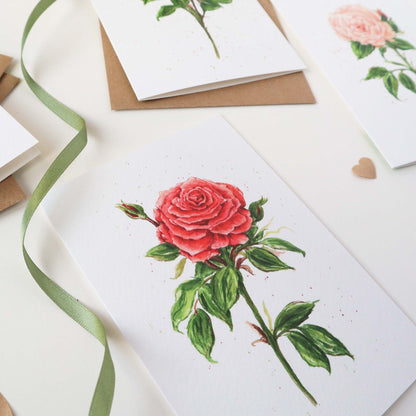 English Garden Red Rose Greetings Card - Floral Greeting Card