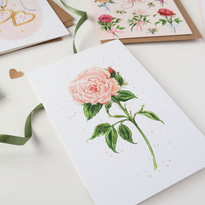 English Garden Orange Rose Greetings Card - Floral Greeting Card