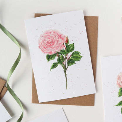English Garden Pink Rose Greetings Card - Floral Greeting Card