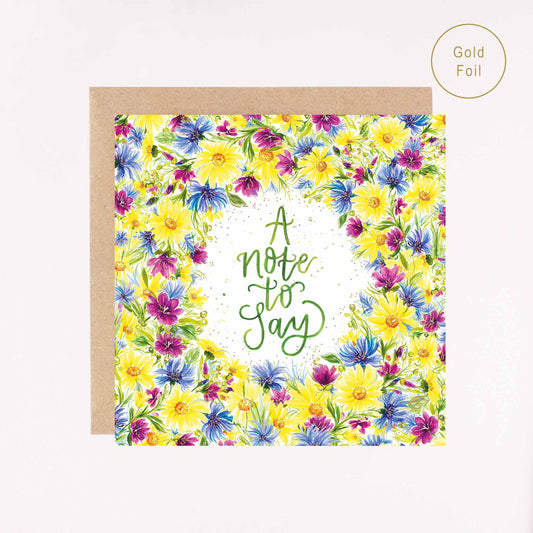 A Note To Say Floral Wreath Thank You Card, Gold Foil Greeting Card