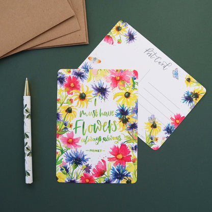Monet Floral Quote Postcard