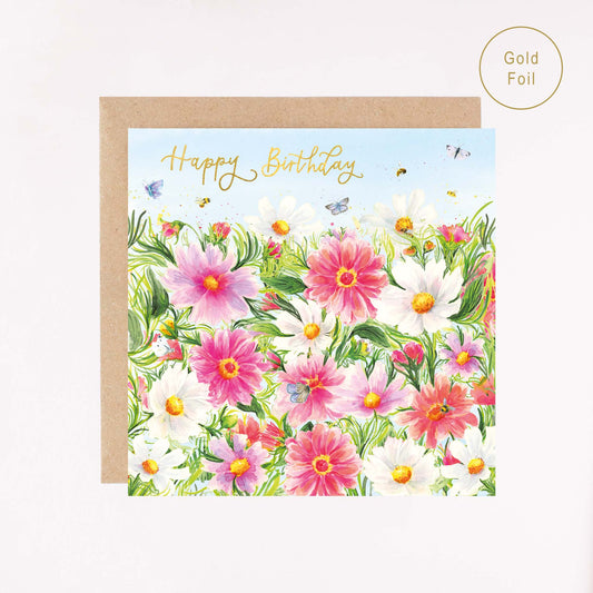 Zinnias & Cosmos in Bloom Gold Foil Card