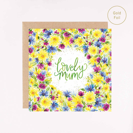 Lovely Mum Floral Wreath Card - Gold Foil Greeting Card