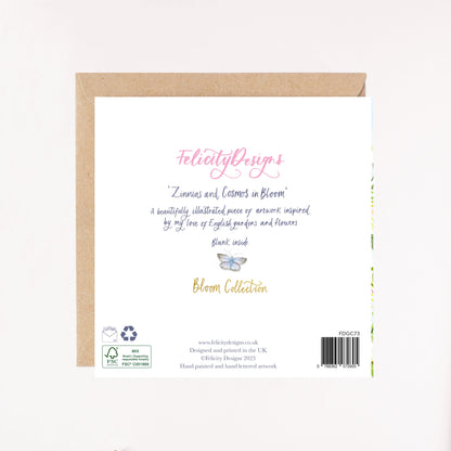 Zinnias & Cosmos in Bloom Foil Greetings Card